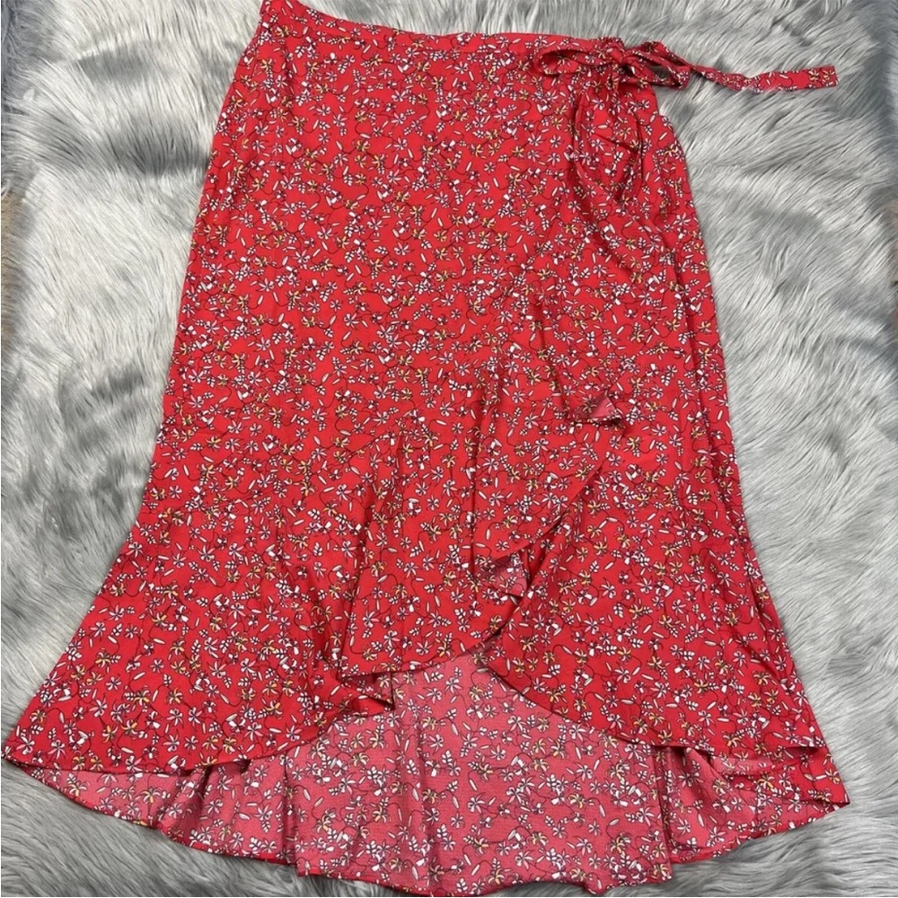 Max Studio Red Floral Faux Wrap Skirt Size XL